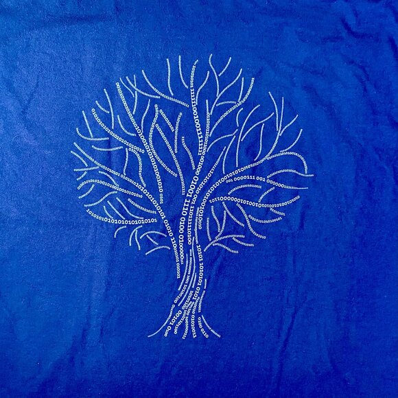 Binary Code Tree Illustration/Print XXL Short-sleeve T-shirt Blue Cotton Soft - Picture 1 of 7